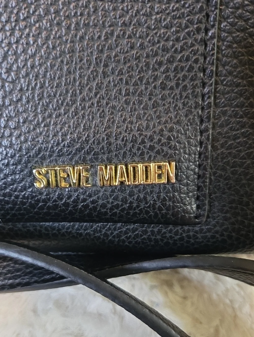 Steve Madden Black Pebbled Satchel with Gold Hardware
